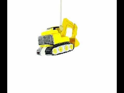 Excavator Construction Vehicle with Working Arm Glass Christmas Ornament