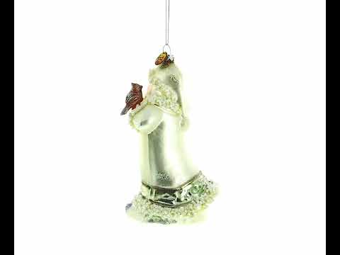 Woodland Santa with Forest Friends Glass Christmas Ornament