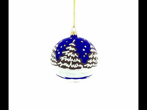 Bear Skiing with Snowman and USA Flag Glass Ball Christmas Ornament 3.25 Inches