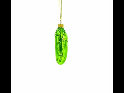 Cucumber with Vine and Star Blossom Glass Christmas Ornament