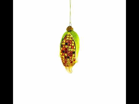 Golden Corn on the Cob Glass Christmas Ornament