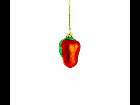 Red Bell Pepper with Green Glitter Stem Glass Christmas Ornament