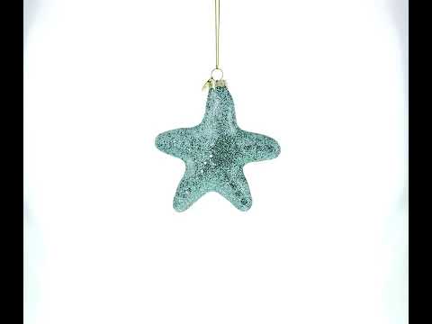 Blue Shiny Star "Piece" Glass Christmas Ornament