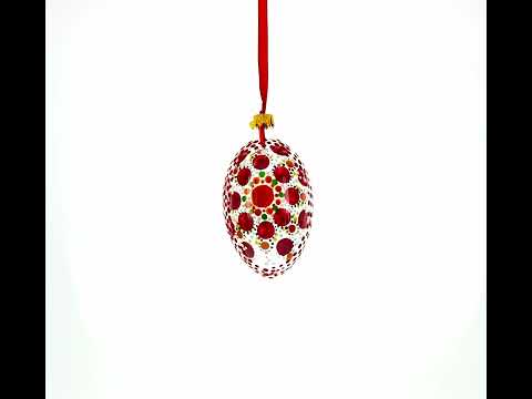 Red Poppy Floral Glass Egg Ornament 4 Inches