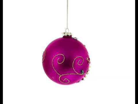 Bright Fuchsia with Glitter and Gems Glass Ball Christmas Ornament