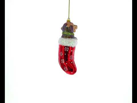 Weihnachtsbaumschmuck aus Glas: Welpe im Strumpf