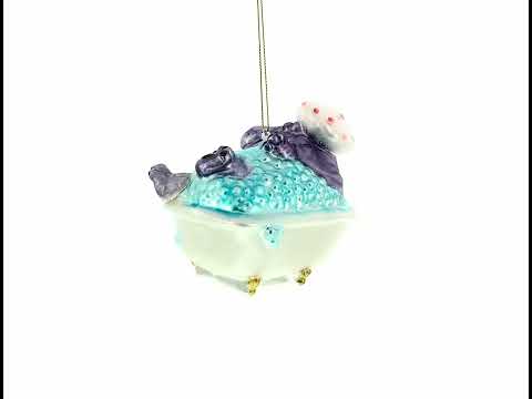 Adorno navideño de cristal con forma de hipopótamo bañándose