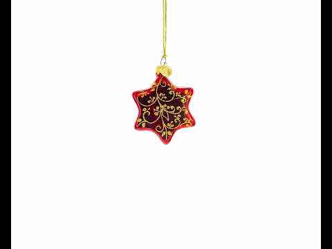 Glossy Red Hexagon with Golden Pattern Glass Christmas Ornament