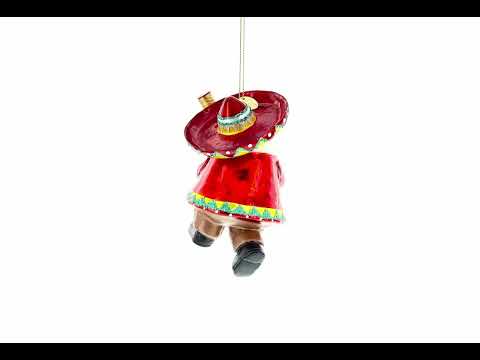 Mexican Santa with Tequila Bottle Glass Christmas Ornament