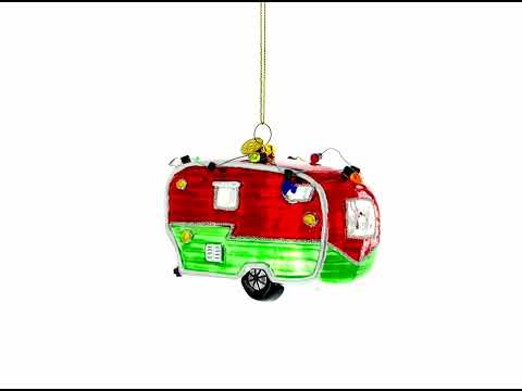 Camper Trailer with Lights Glass Christmas Ornament