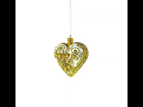 Regal Gold Filigree Heart Glass Ornament