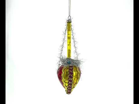 Vintage-Style Tinsel and Bells Drop Glass Christmas Ornament
