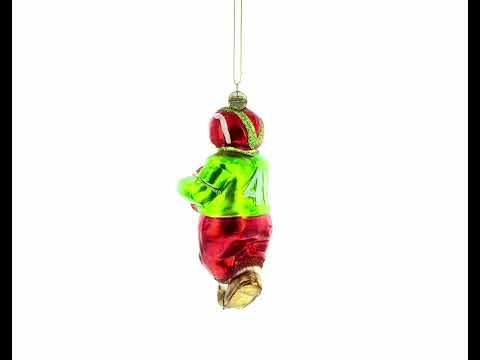 Snowman Playing Football Glass Christmas Ornament