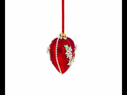 Pearl & Ruby Jeweled Heart Glass Ornament