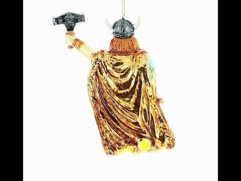 Viking Warrior with Horned Helmet Glass Christmas Ornament