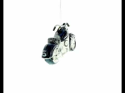 Adorno navideño de cristal con forma de motocicleta en blanco y negro