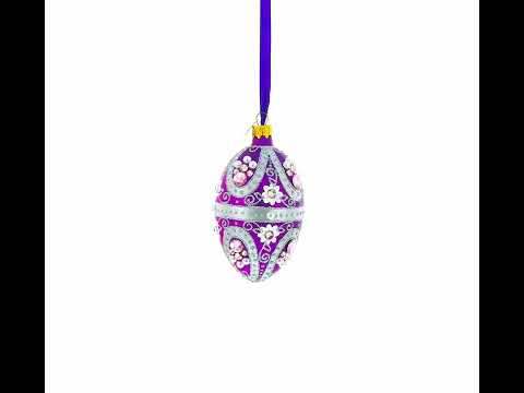 Adorno de huevo de cristal de 4 pulgadas con perlas y detalles florales y elegancia morada