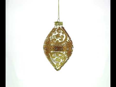 Elegante, rautenförmige Glas-Weihnachtsdekoration mit goldener Ranke und Schmuckverzierungen