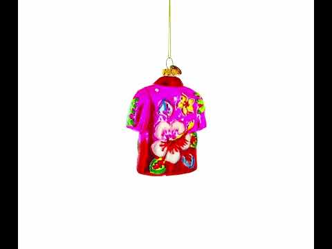 Tropical Short Sleeve Shirt with Flowers Glass Christmas Ornament