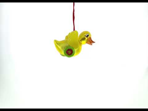 Gelbe Ente auf Rädern, Weihnachtsschmuck aus Glas