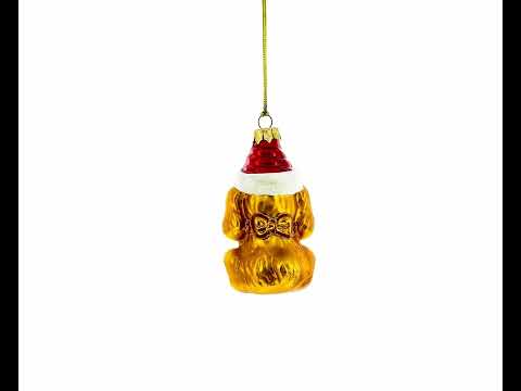 Golden Puppy in Red Santa Hat Glass Christmas Ornament