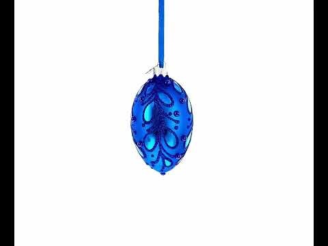 Schmuckbesetzte Schriftrolle auf blauem Glasei, Weihnachtsschmuck, 10 cm
