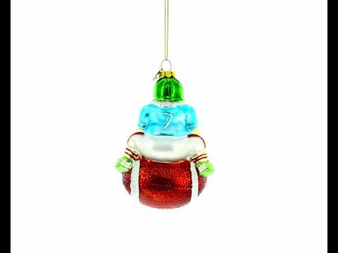 Football Santa the Quarterback Glass Christmas Ornament