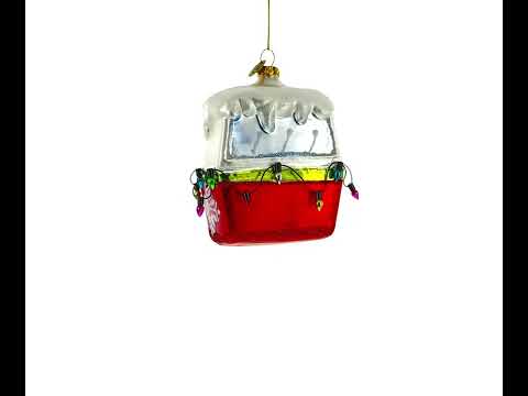 Weihnachtsmann mit Skiern in der Gondel, gläserner Weihnachtsbaumschmuck