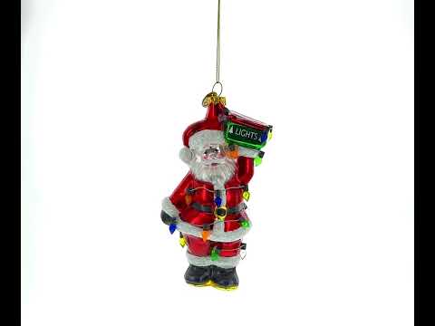 Weihnachtsmann mit Lichterkette, Glas-Weihnachtsornament