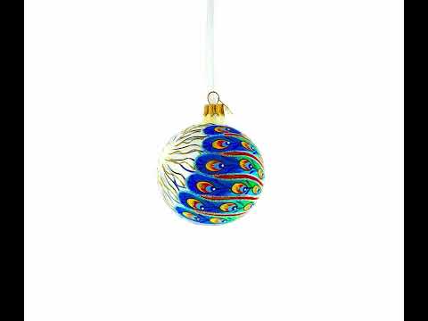 Peacock Glittered Glass Ball Christmas Ornament 3.25 Inches