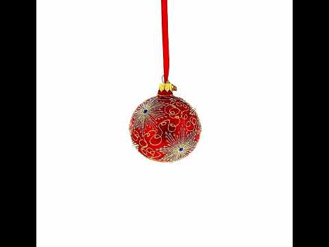 Radiant Jeweled Snowflake on Red Glass Christmas Ornament 3.25 Inches
