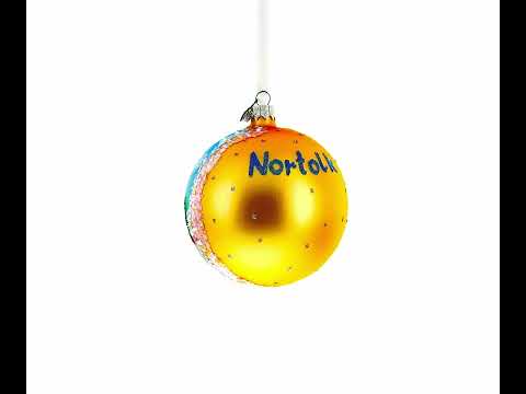 Battleship Wisconsin at Nautilus, Norfolk, Virginia, USA Glass Ball Christmas Ornament 4 Inches