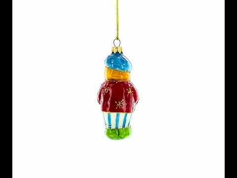Circus Clown Holding Flowers Glass Christmas Ornament