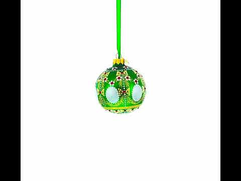 1908 Alexander Palace Royal Green Glass Ball Christmas Ornament 3.25 Inches