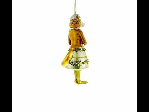 Adorno navideño de cristal de zorro con binoculares