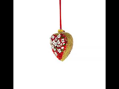 Embellished Ruby Floral Heart Glass Ornament