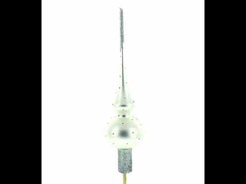Pink Roses and Pearls on Silver Glass Christmas Tree Topper 11 Inches