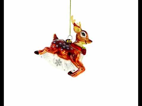 Baby Deer Running Glass Christmas Ornament