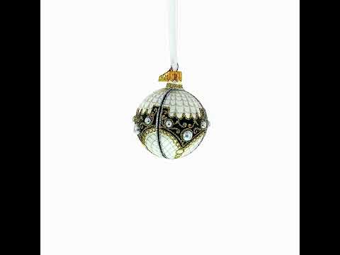 Adorno navideño de bola de cristal con filigrana dorada de nácar de 2,4 pulgadas