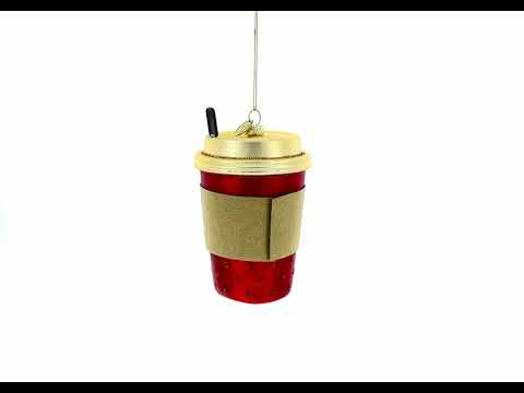 Red Coffee To-Go Cup Glass Christmas Ornament