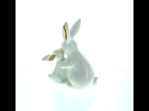 Elegant Ceramic Mother Bunny with Baby Figurine 8 Inches Tall