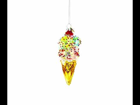 Sprinkled Ice Cream Cone Glass Christmas Ornament