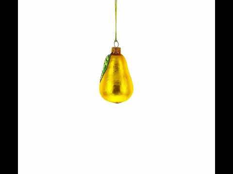 Pear with Green Leaf Glass Christmas Ornament 3.8 Inches