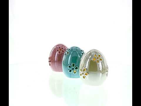 Set of 3 Pearlized Ceramic Easter Egg Lanterns