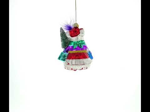 Mouse with Tree and Gifts Glass Christmas Ornament