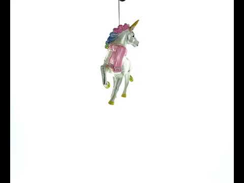 Adorno navideño de cristal con forma de unicornio arcoíris