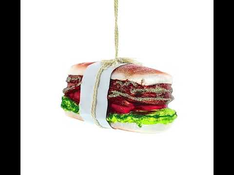 Fresh Made Meat Sandwich with Lettuce and Tomato Glass Christmas Ornament