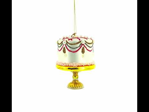 Adorno navideño de vidrio con forma de pastel de celebración adornado con perlas