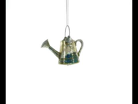 Rustic Metal Watering Can Glass Christmas Ornament