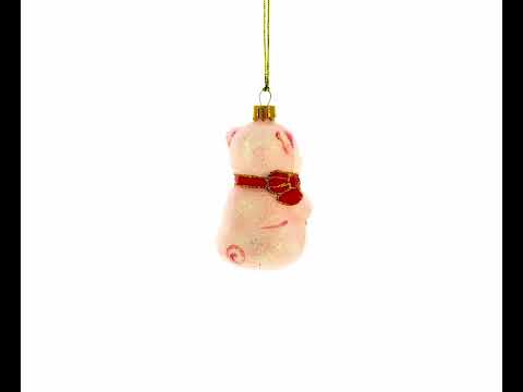 Happy Pig with Gifts Glass Christmas Ornament